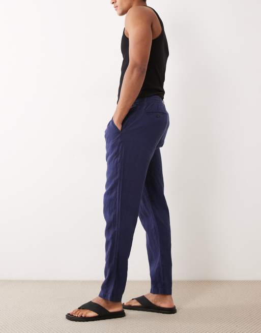 Polo Ralph Lauren linen drawstring trousers in navy, 3 of 5