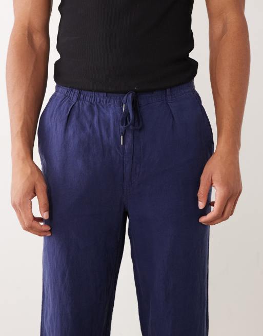 Polo Ralph Lauren linen drawstring trousers in navy, 4 of 5