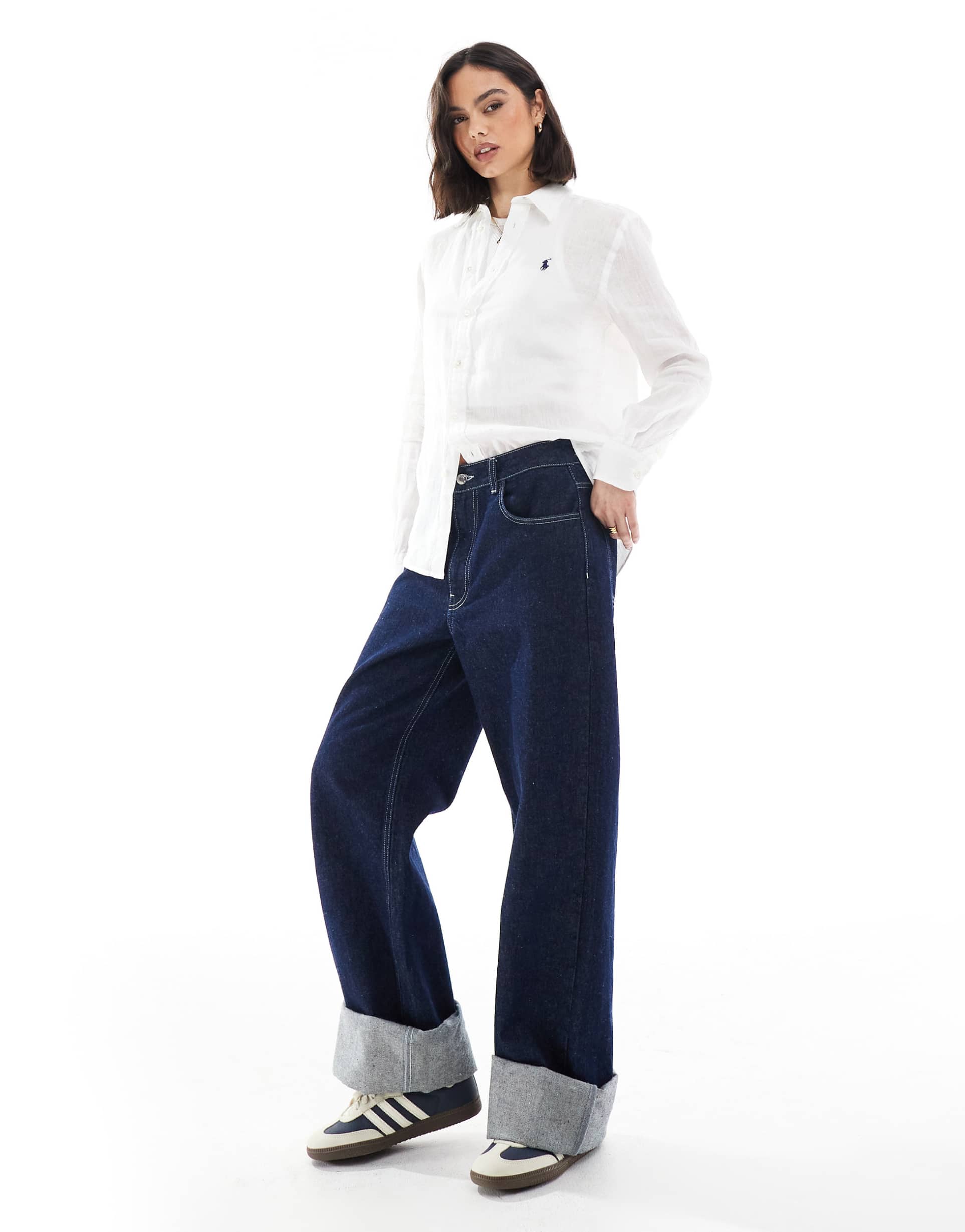 polo ralph lauren linen look shirt with logo in white