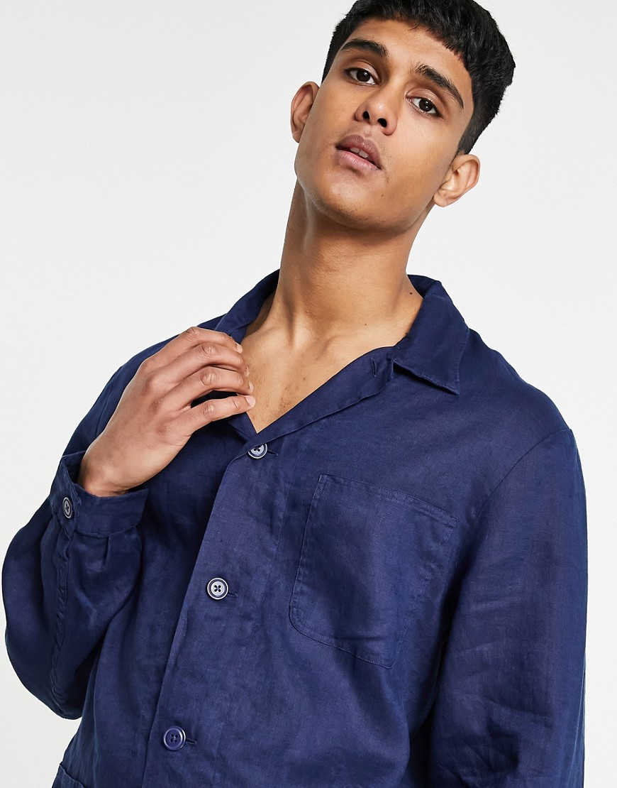 Polo Ralph Lauren linen patch pocket over shirt custom regular fit in newport navy