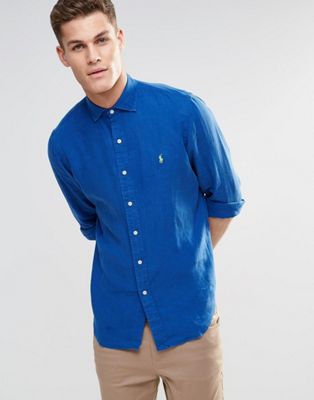 ralph lauren blue linen shirt