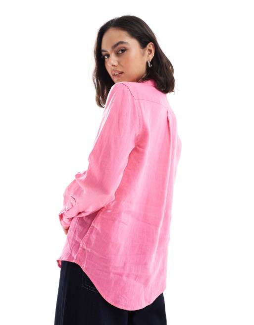 Polo Ralph Lauren linen shirt with logo in pink, 2 of 4