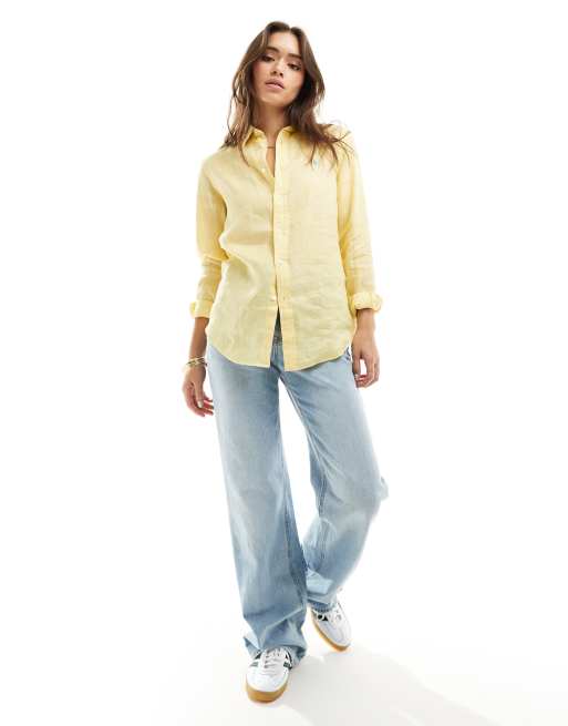 Polo Ralph Lauren linen shirt with logo in yellow, 3 of 4