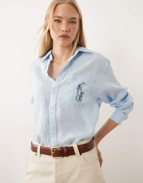 Polo Ralph Lauren linen sport shirt in blue - view 1