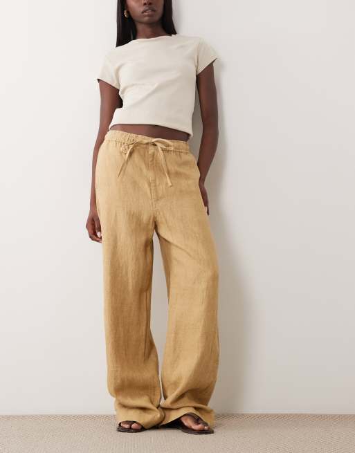 Polo Ralph Lauren linen wide leg trousers in camel, 2 of 5
