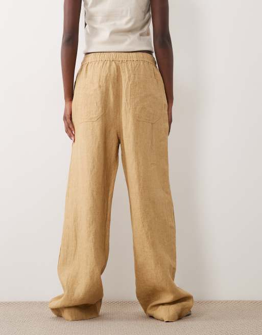 Polo Ralph Lauren linen wide leg trousers in camel, 3 of 5