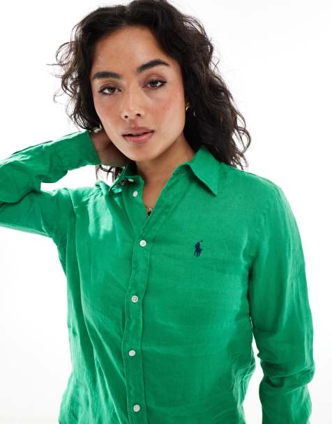 Polo Ralph Lauren - Linnen overhemd met logo in groen - view 1