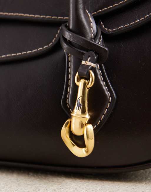 Polo Ralph Lauren liten axelväska med viklock i mörkbrunt, 2 av 4