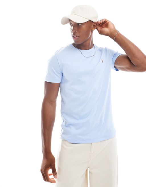 Polo Ralph Lauren – Ljusblå t-shirt i pimabomull med ikonlogga