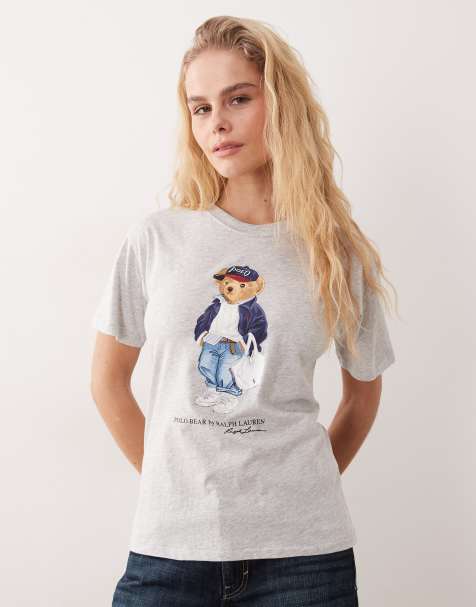 Polo Ralph Lauren – Ljusgrå, melerad, avslappnad t-shirt med björntryck - view 1