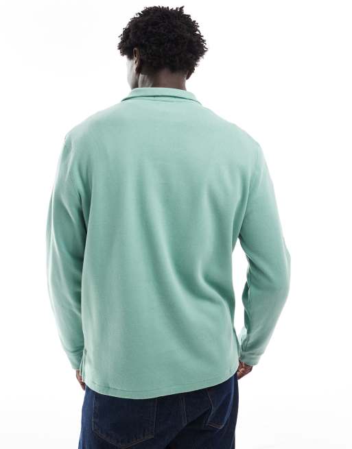 Polo Ralph Lauren – Ljusgrön sweatshirt i dubbel stickad jacquard med kort dragkedja och ikonisk logga
