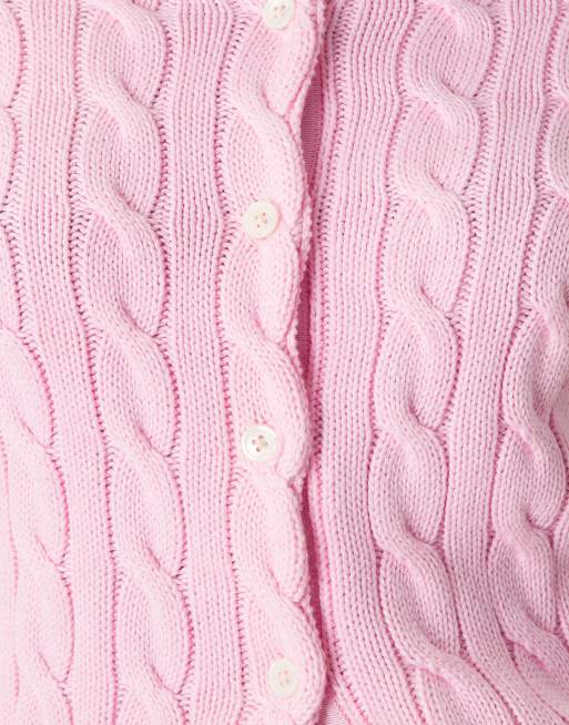 Polo Ralph Lauren – Ljusrosa, flätstickad kofta i bomull med ikonlogga, 2 av 4