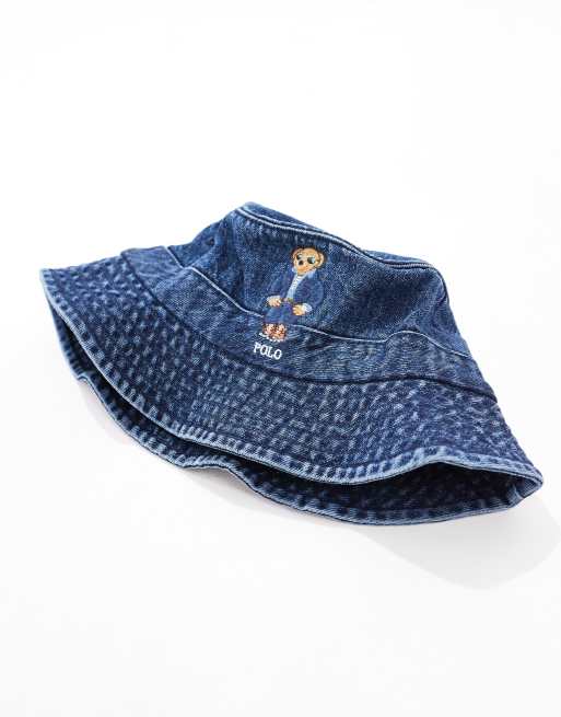 Polo Ralph Lauren Loft bear logo twill bucket hat in blue, 2 of 4