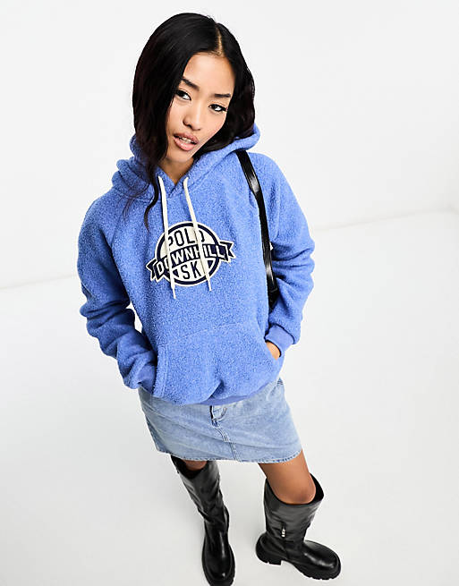 Polo Ralph Lauren logo applique borg hoodie in light blue heather | ASOS