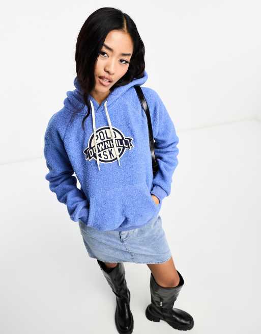 Polo Ralph Lauren logo applique borg hoodie in light blue heather