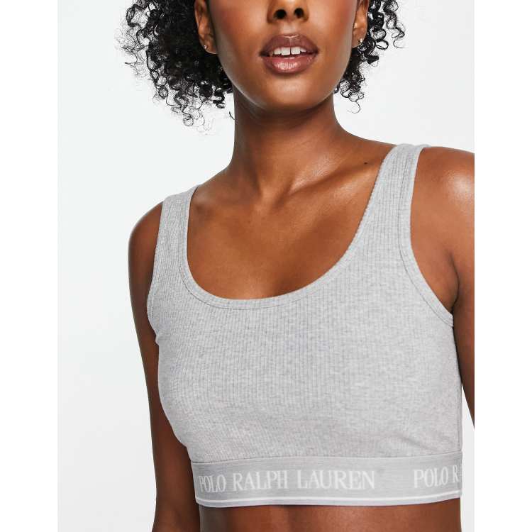 Polo Ralph Lauren logo banded hem bralette tank in grey