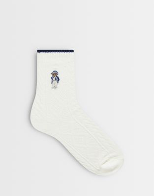 Polo Ralph Lauren logo bear sock in ecru