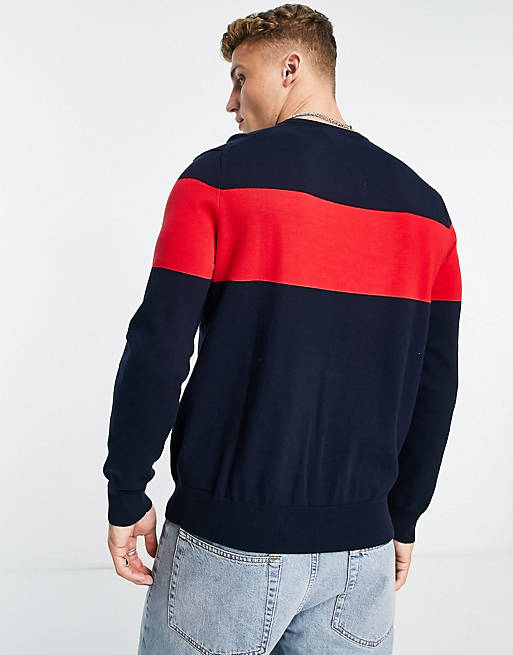 Polo Ralph Lauren logo chest stripe heavy cotton knit jumper in navy
