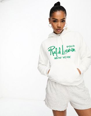 Polo Ralph Lauren logo front hoodie in white