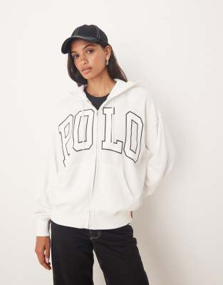 Polo Ralph Lauren logo full zip hoodie in white | ASOS