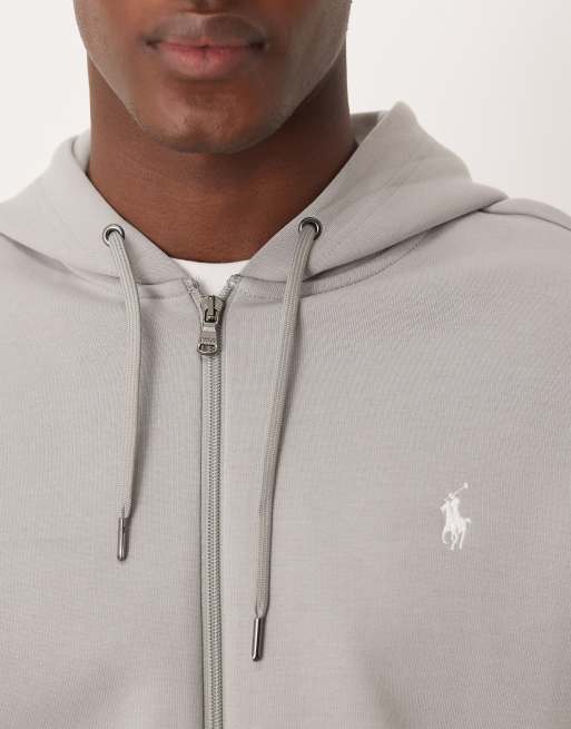 Polo Ralph Lauren logo icon double-knit zip through hoodie in grey