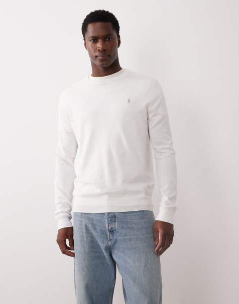 Polo Ralph Lauren icon logo slim fit fine knit cotton jumper in white