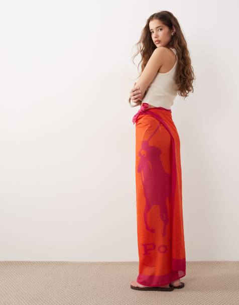 Polo Ralph Lauren logo icons pony pareo in sailing orange and desert pink in sailing orange - view 1