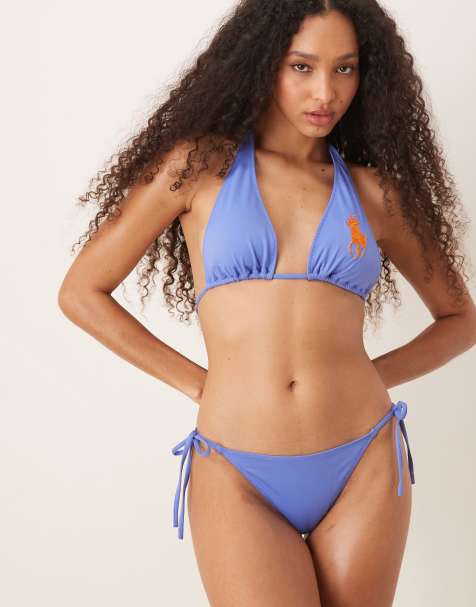 Polo Ralph Lauren Logo icons ricky string bikini bottoms & tall slider triangle top in periwinkle - view 1