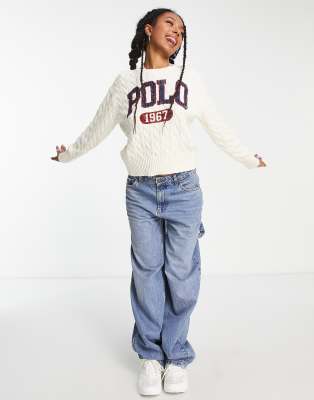 Polo Ralph Lauren logo knitted jumper in cream - ASOS Price Checker