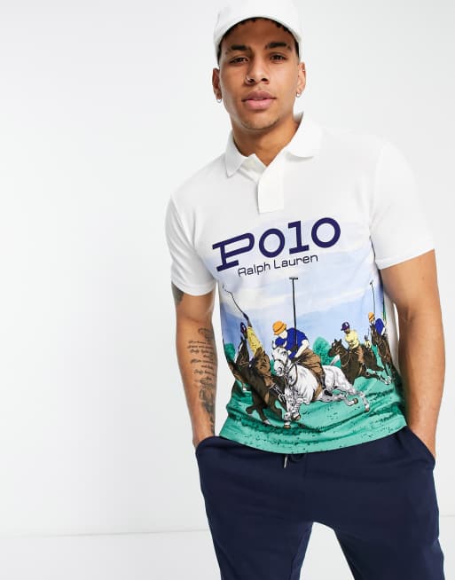 Polo Ralph Lauren logo photo print front pique polo in polo club scenic