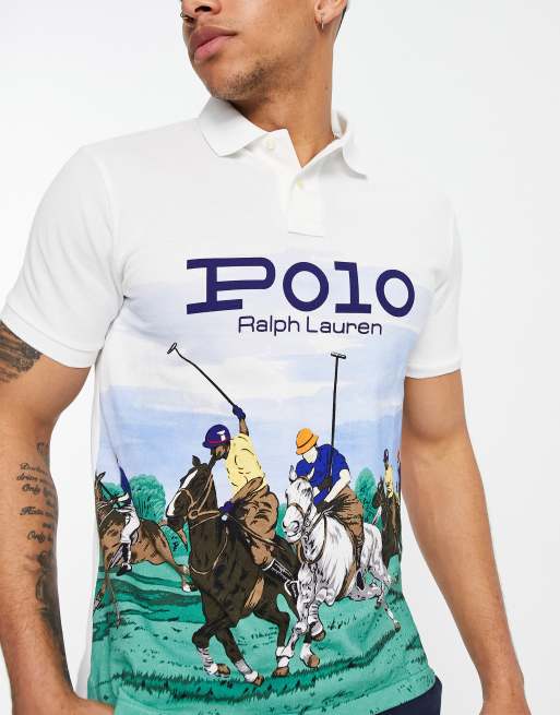 Polo Ralph Lauren logo photo print front pique polo in polo club scenic