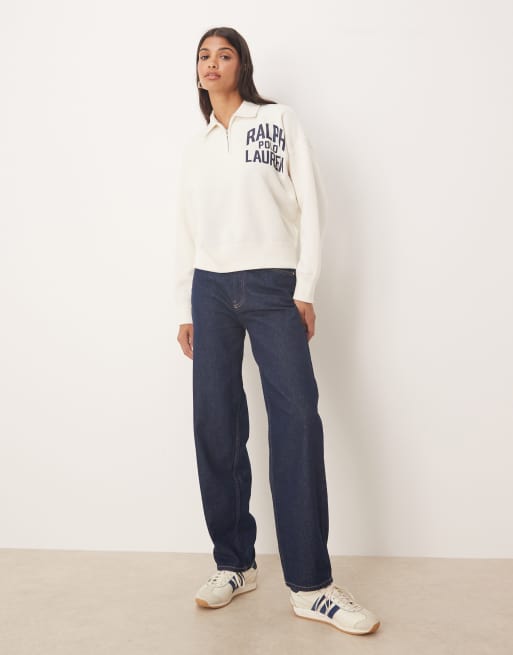 Polo Ralph Lauren logo quarter-zip jumper in beige, 2 of 4