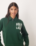 [Polo Ralph Lauren] Polo Ralph Lauren logo quarter zip jumper in green XS Northwest pine