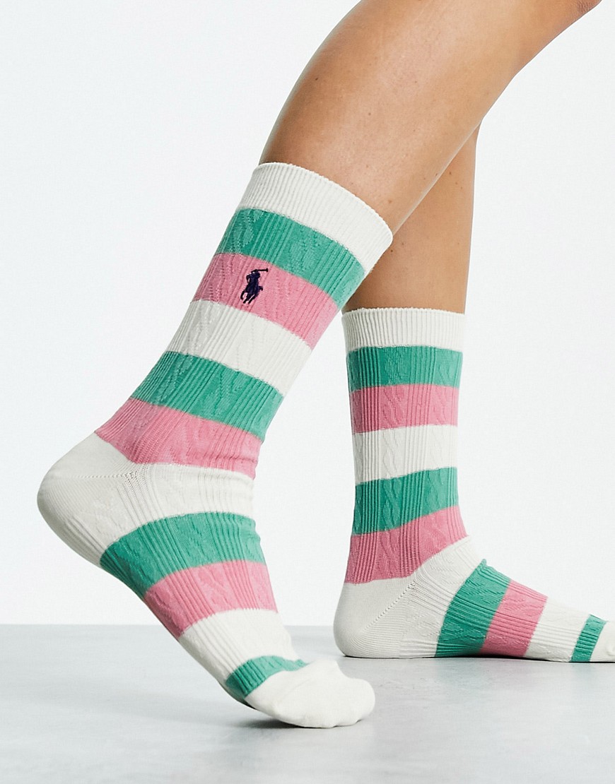 polo ralph lauren logo socks in multi stripe