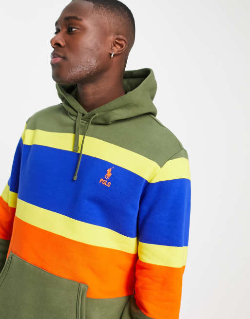 Polo Ralph Lauren logo stripe hoodie in dark green multi | ASOS