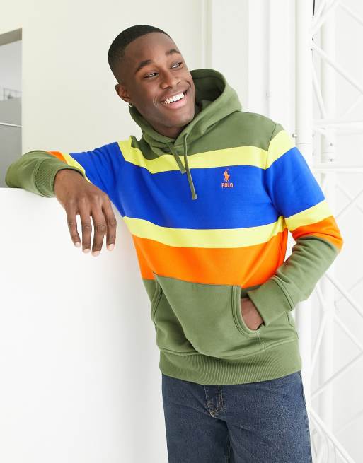 Polo Ralph Lauren logo stripe hoodie in dark green multi ASOS