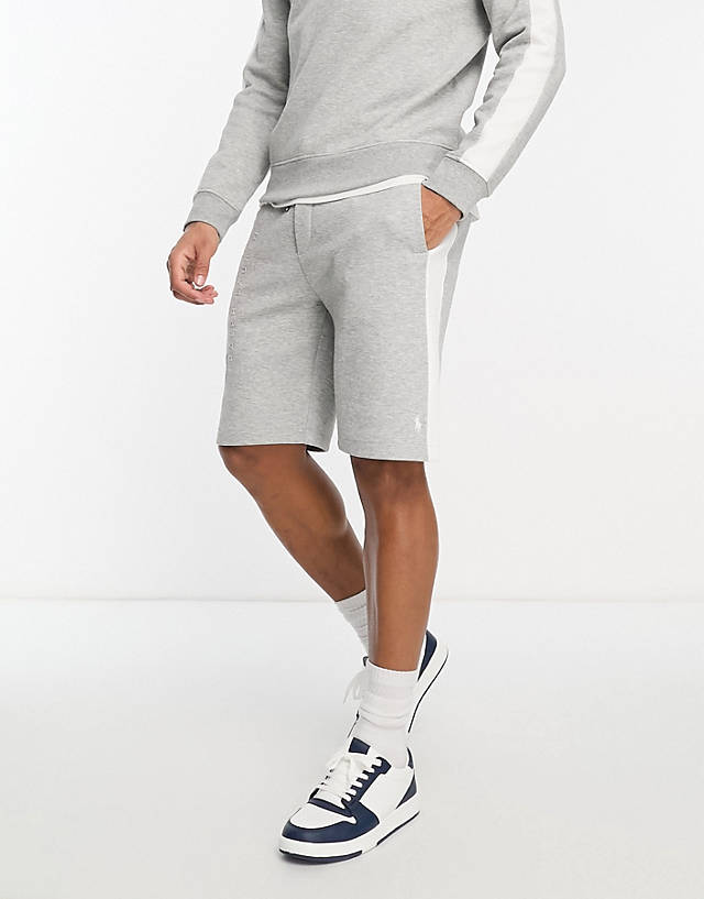 Polo Ralph Lauren - logo taped pique sweat shorts in grey marl co-ord