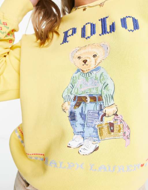 Polo Ralph Lauren long sleeve bear logo sweatshirt in yellow | ASOS