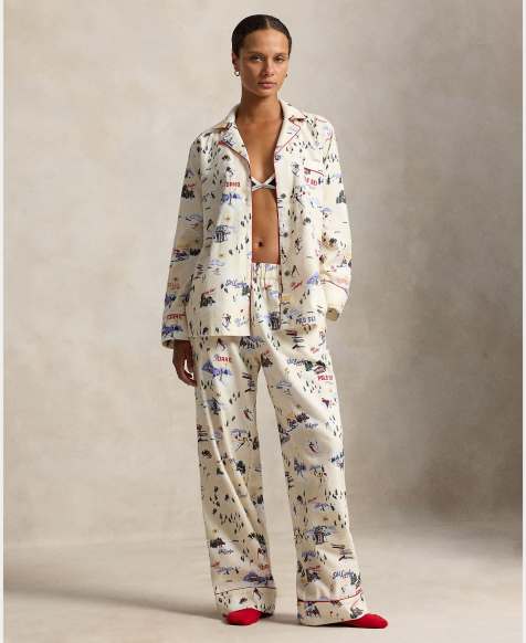 Polo Ralph Lauren Long-sleeve brushed cotton pyjama set in ski print - view 1