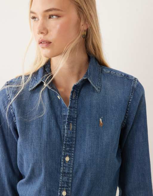Polo Ralph Lauren long sleeve button up shirt in medium blue wash, 2 of 4