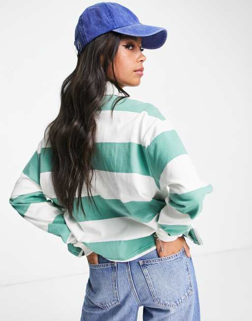 Polo Ralph Lauren long sleeve cropped rugby shirt in green stripe | ASOS