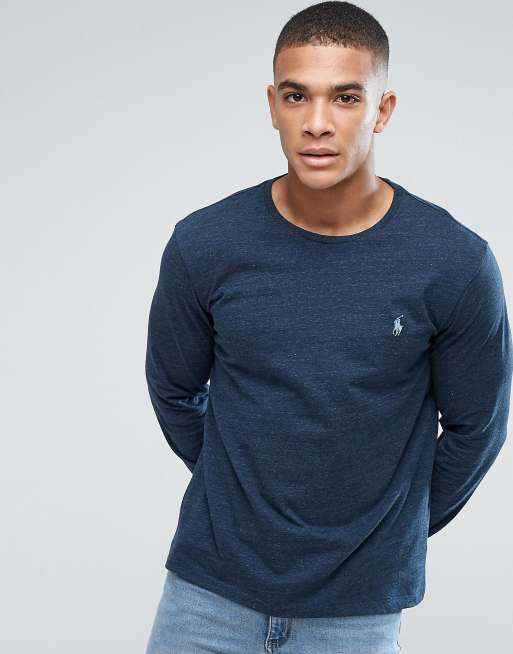 Polo Ralph Lauren Long Sleeve Custom Slim Fit Top Crew Neck in Navy Marl |  ASOS