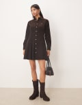 [Polo Ralph Lauren] Polo Ralph Lauren long sleeve front button collar dress in brown XS DARK BEECH