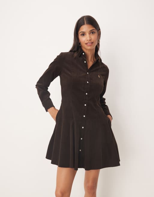 Polo Ralph Lauren long sleeve front button collar dress in brown, 4 of 4