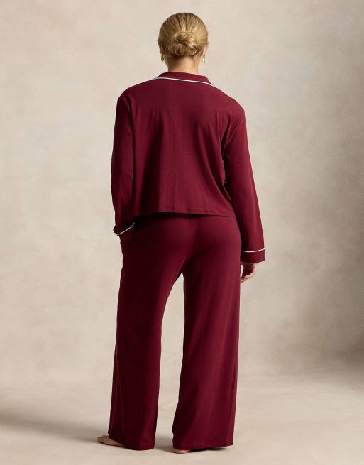 Polo Ralph Lauren Long-sleeve jersey pyjama set in burgandy, 2 of 4