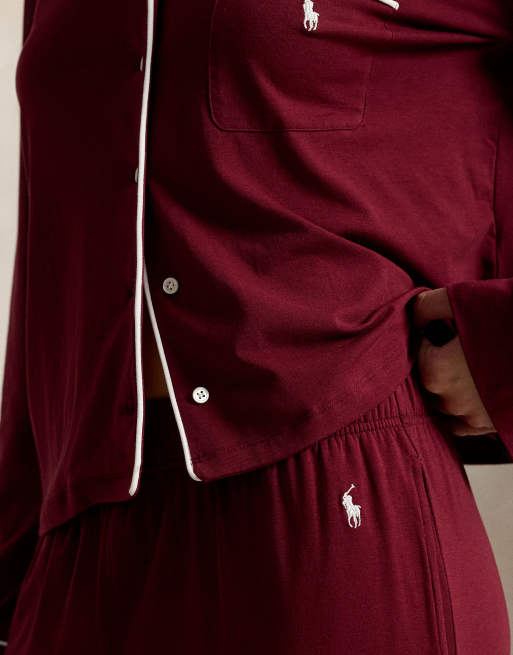 Polo Ralph Lauren Long-sleeve jersey pyjama set in burgandy, 3 of 4