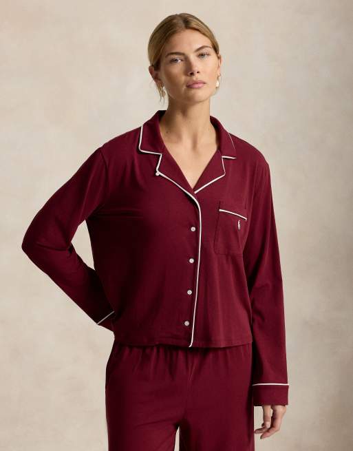 Polo Ralph Lauren Long-sleeve jersey pyjama set in burgandy, 4 of 4