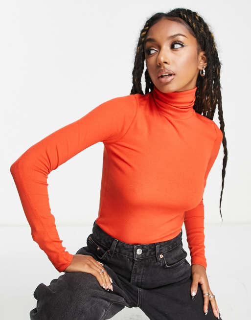 Polo Ralph Lauren long sleeve jersey roll neck jumper in orange ASOS