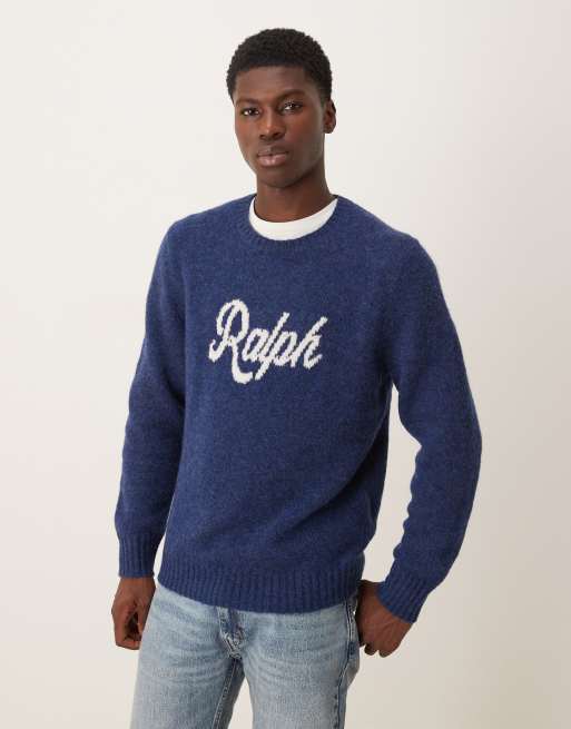 Polo Ralph Lauren long sleeve logo cable knit sweatshirt in navy