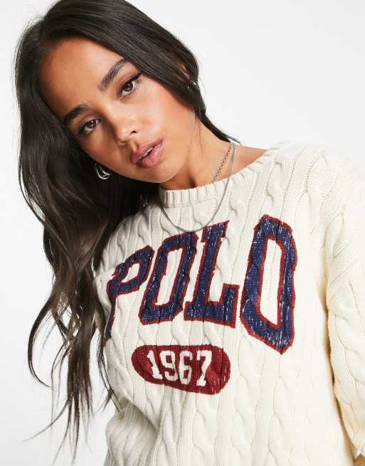 Polo Ralph Lauren long sleeve logo sweater in cream